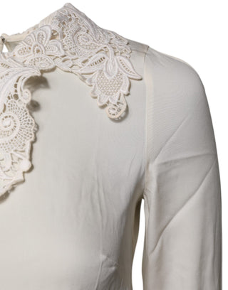 Cream Floral Lace Long Sleeves Blouse Top