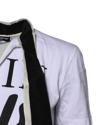 Camiseta blanca de mezcla de algodón y seda con cuello ascot