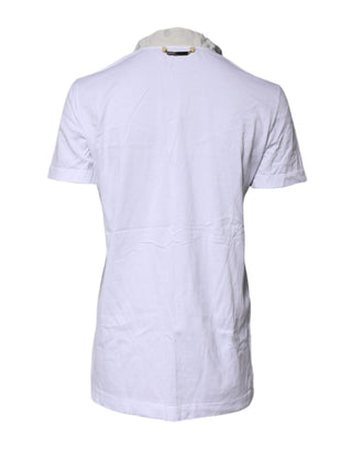 Camiseta blanca de mezcla de algodón y seda con cuello ascot