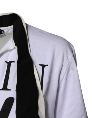 Weißes T-Shirt aus Baumwoll-Seiden-Mischgewebe mit Ascot-Kragen
