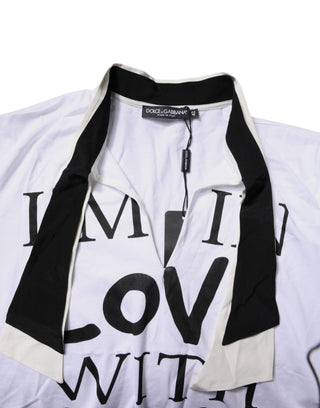 Weißes T-Shirt aus Baumwoll-Seiden-Mischgewebe mit Ascot-Kragen