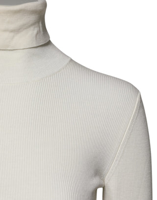 Cream Long Sleeves Turtleneck Slim Sweater