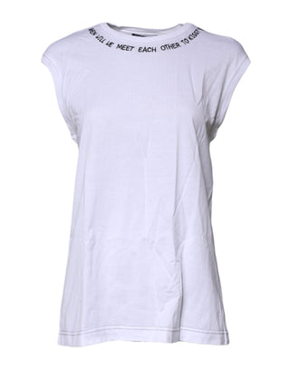 Camiseta blanca sin mangas de algodón con estampado