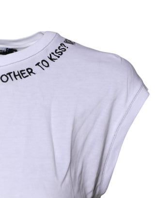 Camiseta blanca sin mangas de algodón con estampado
