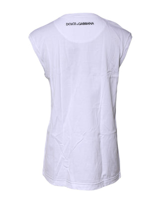 Camiseta blanca sin mangas de algodón con estampado