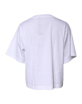 White Printed Round Neck Top Cotton T-shirt
