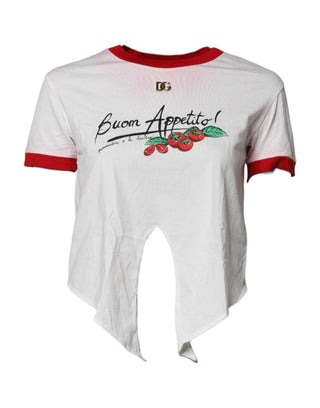 Weißes bedrucktes Rundhals-Crop-Top-T-Shirt
