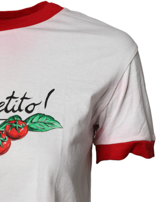 Weißes bedrucktes Rundhals-Crop-Top-T-Shirt