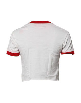 Weißes bedrucktes Rundhals-Crop-Top-T-Shirt