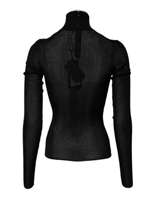 Black Knit Long Sleeves Turtleneck Slim Top