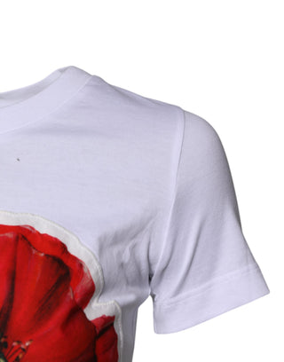 Camiseta blanca de algodón con estampado floral y cuello redondo
