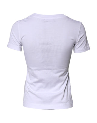 Camiseta blanca de algodón con estampado floral y cuello redondo