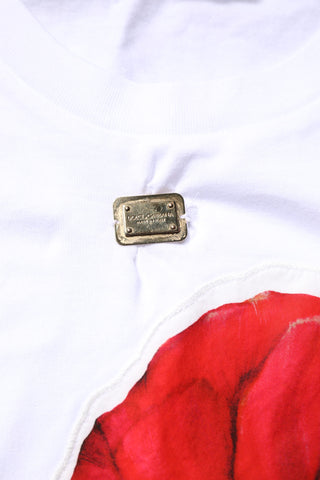 Camiseta blanca de algodón con estampado floral y cuello redondo