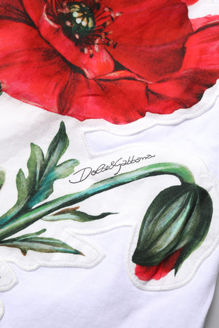 Camiseta blanca de algodón con estampado floral y cuello redondo