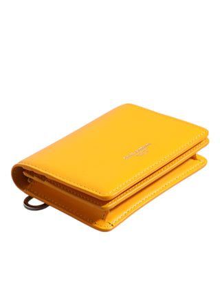 Bolso bandolera amarillo de cuero con tarjetero bifold