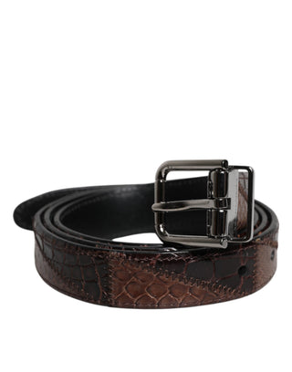 Brauner Gürtel aus exotischem Leder mit Metallschnalle und Logo