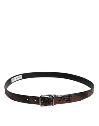 Brauner Gürtel aus exotischem Leder mit Metallschnalle und Logo