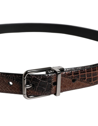 Brauner Gürtel aus exotischem Leder mit Metallschnalle und Logo