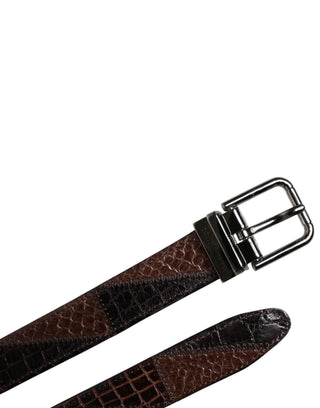 Brauner Gürtel aus exotischem Leder mit Metallschnalle und Logo