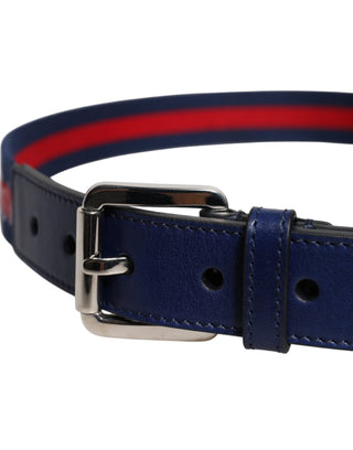 Gürtel aus blauem Baumwollleder mit Metallschnalle und Aufdruck