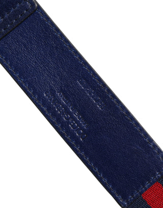 Gürtel aus blauem Baumwollleder mit Metallschnalle und Aufdruck