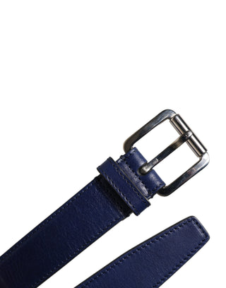 Gürtel aus blauem Baumwollleder mit Metallschnalle und Aufdruck