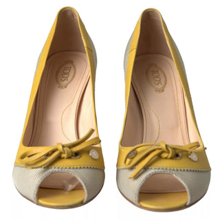 Gelbe Off White Peeptoe-Heels Pumps