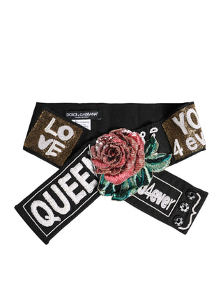 Black Stretch Multicolor Embellished Waist Belt
