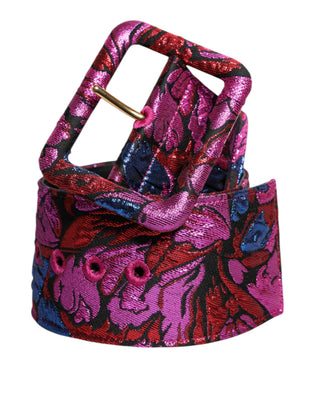 Cinturón ancho de cintura con hebilla de jacquard floral multicolor con lurex