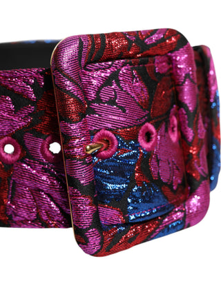Cinturón ancho de cintura con hebilla de jacquard floral multicolor con lurex