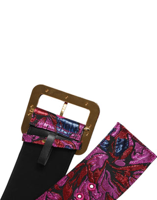 Cinturón ancho de cintura con hebilla de jacquard floral multicolor con lurex