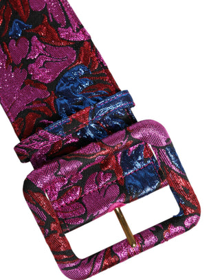 Cinturón ancho de cintura con hebilla de jacquard floral multicolor con lurex
