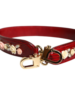 Schulterriemen aus rotem Leder mit Blumenverzierungen
