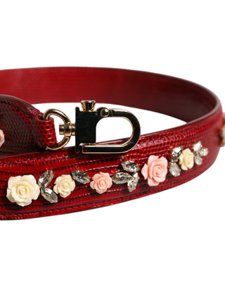 Schulterriemen aus rotem Leder mit Blumenverzierungen