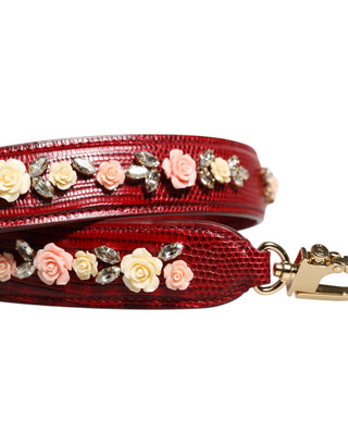 Schulterriemen aus rotem Leder mit Blumenverzierungen