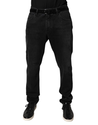 Jeans ajustados de mezclilla para hombre en algodón negro  