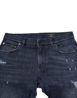 Jeans ajustados de mezclilla para hombre en algodón azul con elasticidad  