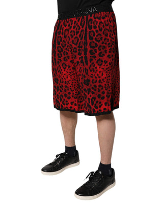 Rote Viskose-Bermudashorts mit Leopardenmuster