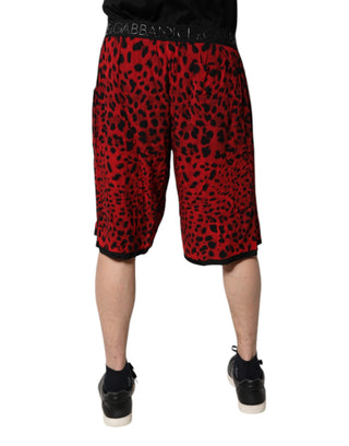 Rote Viskose-Bermudashorts mit Leopardenmuster