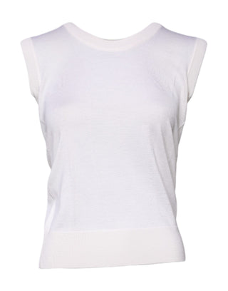 Weißes ärmelloses Kaschmir-Tanktop mit Rundhalsausschnitt