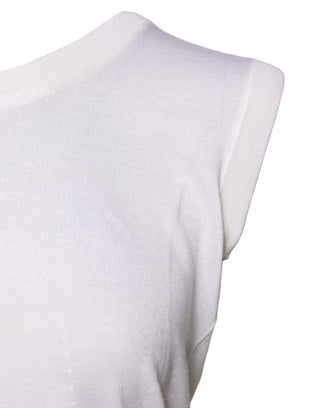 Weißes ärmelloses Kaschmir-Tanktop mit Rundhalsausschnitt