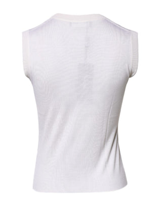 Weißes ärmelloses Kaschmir-Tanktop mit Rundhalsausschnitt