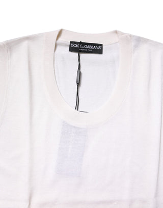 Weißes ärmelloses Kaschmir-Tanktop mit Rundhalsausschnitt