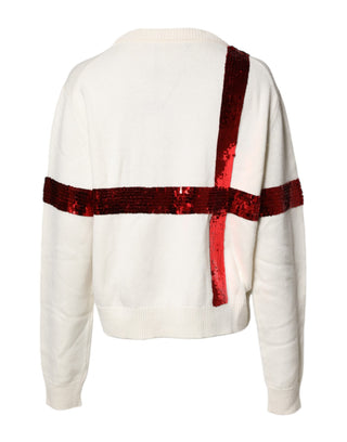 Weißer Pailletten-Pullover mit Rundhalsausschnitt