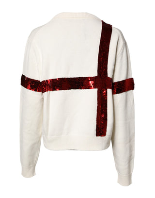 White Sequined Crew Neck Pullover Sweater