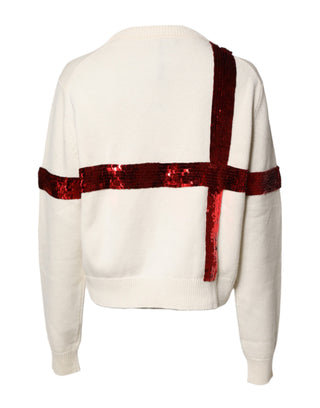 White Sequined Crew Neck Pullover Sweater