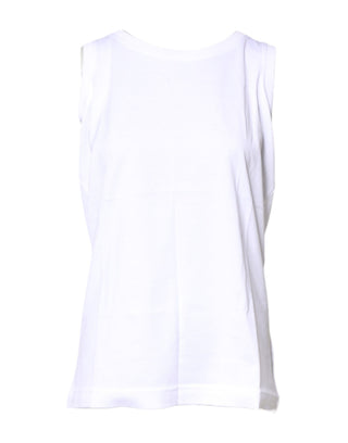 Camiseta blanca sin mangas de algodón con cuello redondo