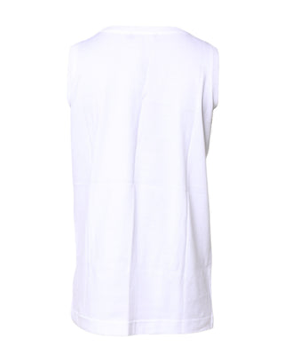 Camiseta blanca sin mangas de algodón con cuello redondo