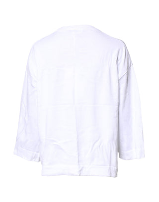 Camiseta blanca de algodón con estampado gráfico y mangas largas  
