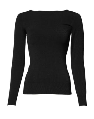 Schwarzes Langarm-Pullover-Top aus Viskose